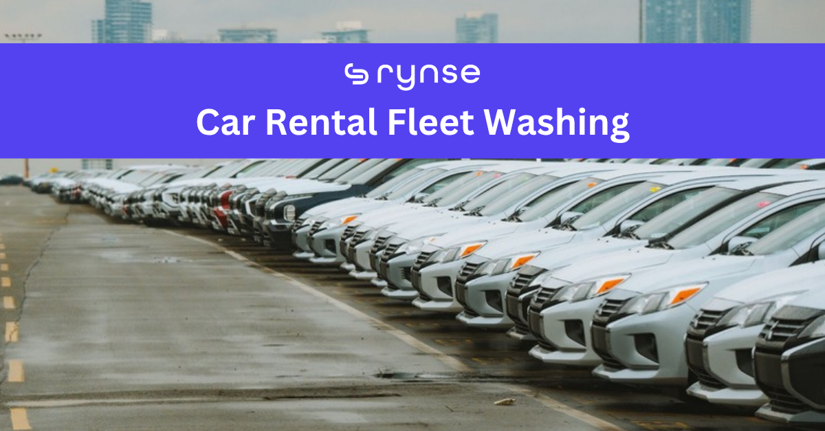 Car Rental Fleet Washing — a row of clean white rental cars parked and ready for customers